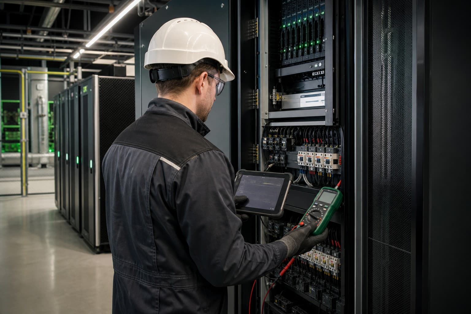 Technician maintaining critical infrastructure equipment