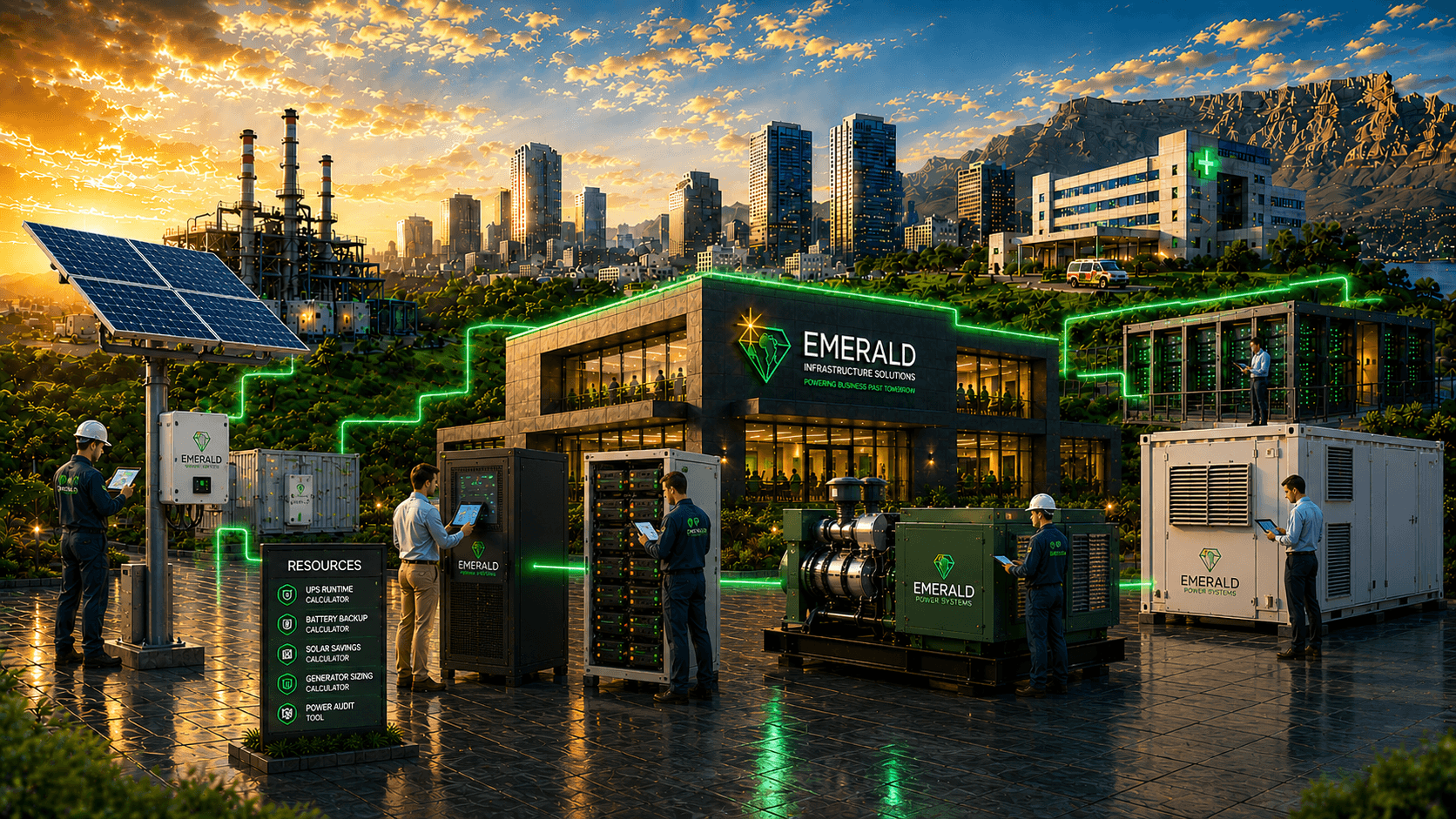Emerald critical power infrastructure with generator, UPS systems and energy storage